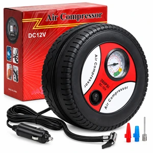 Portable Electric Car Air Compressor 260 PSI DC 12V with Built-in Pressure Gauge and 3 Nozzle Adapters for Car and Bicycle Tires Sports Balls Toys and Inflatables